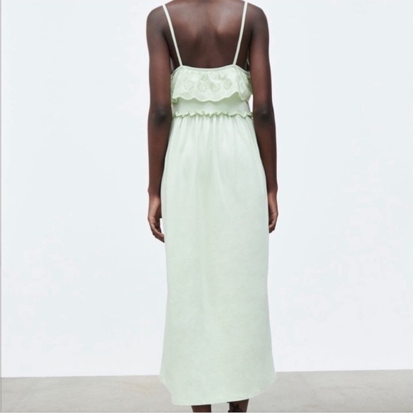 NWOT Zara Mint Green Eyelet Ruffle Midi Sun Dress - Picture 5 of 9